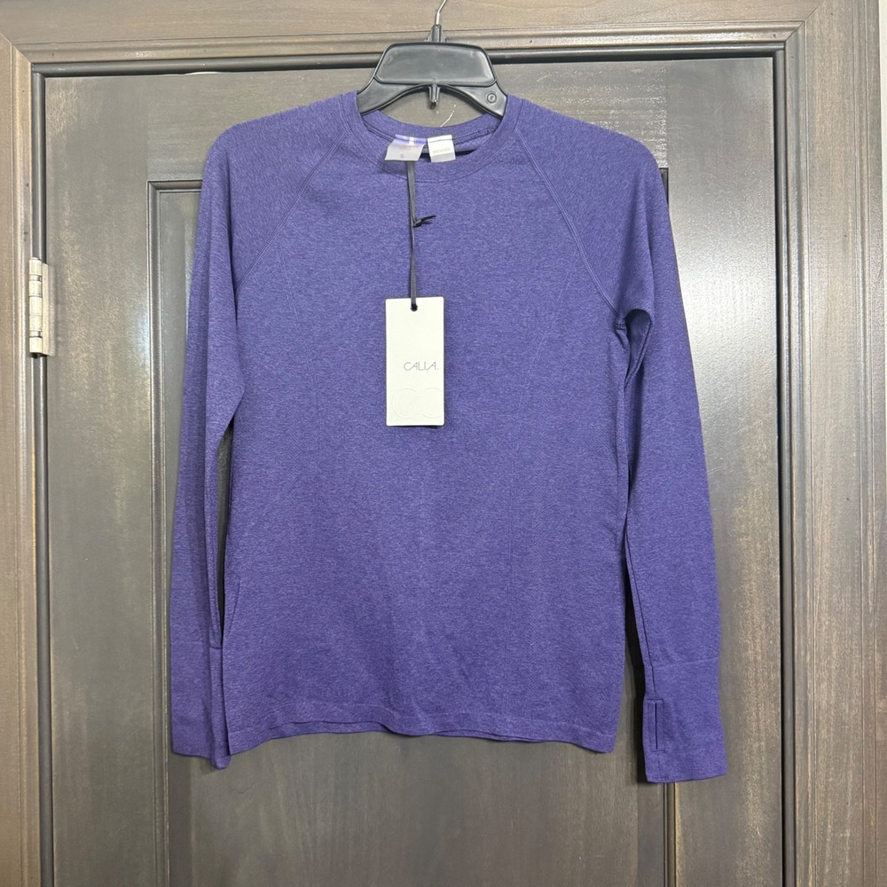 CALIA NWT Womens Purple Heather Long‎ Sleeve Activewear Top Thumbholes S